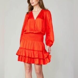 Anthropologie Current Air PLEATED Mini Dress Color Flame, Bright Red S new